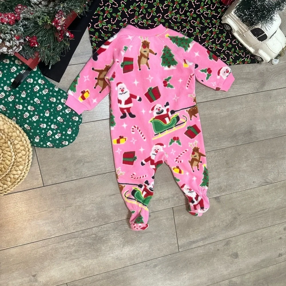 New Children Place Baby Girl Christmas Sleeper Pajamas Santa Fleece Footie 3-6M